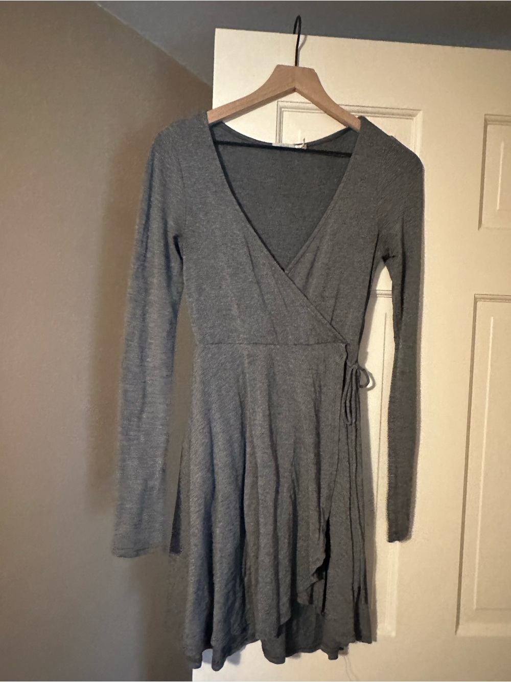 Urban Outfitters Gray Wrap Long-Sleeve Dress